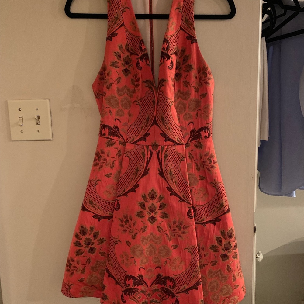 Alice + Olivia Mollie Deep V Brocade Dress